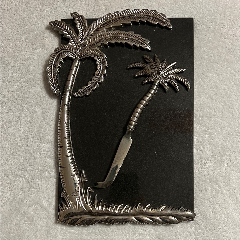 Godinger. Silver Art Co Palm Tree Marble Cheese Board Set with Cheese Knife